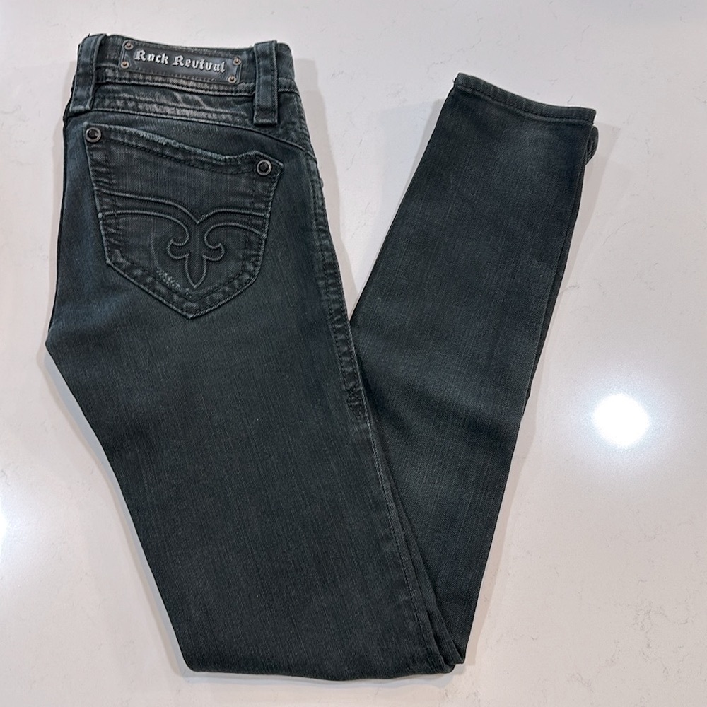 Rock Revival Amy Skinny Black Jeans Size 27